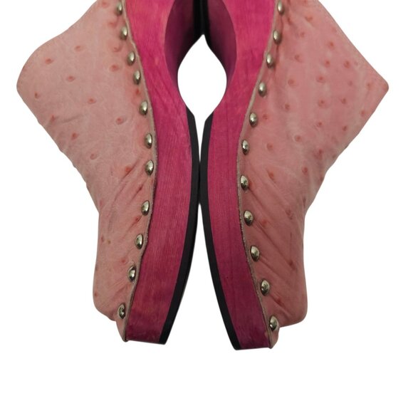 Claudia Ciuti Studded Clogs Mule Women US 6 EU 36 Pink Textured Ostrich Leather - Picture 15 of 16